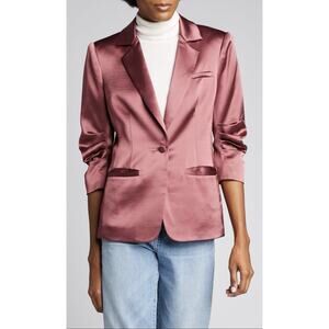 Cinq à Sept Khloe Smooth Satin Blazer Sz 12 Nocturne Berry Wine Ruched Sleeve